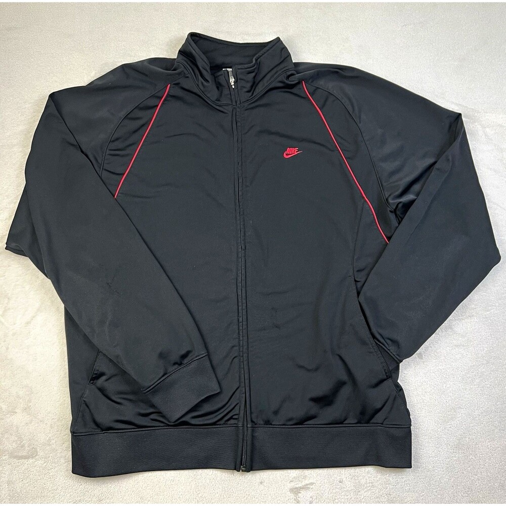 Vintage Y2K Nike Track Jacket Mens XL Black Red Full Zip Embroidered Swoosh